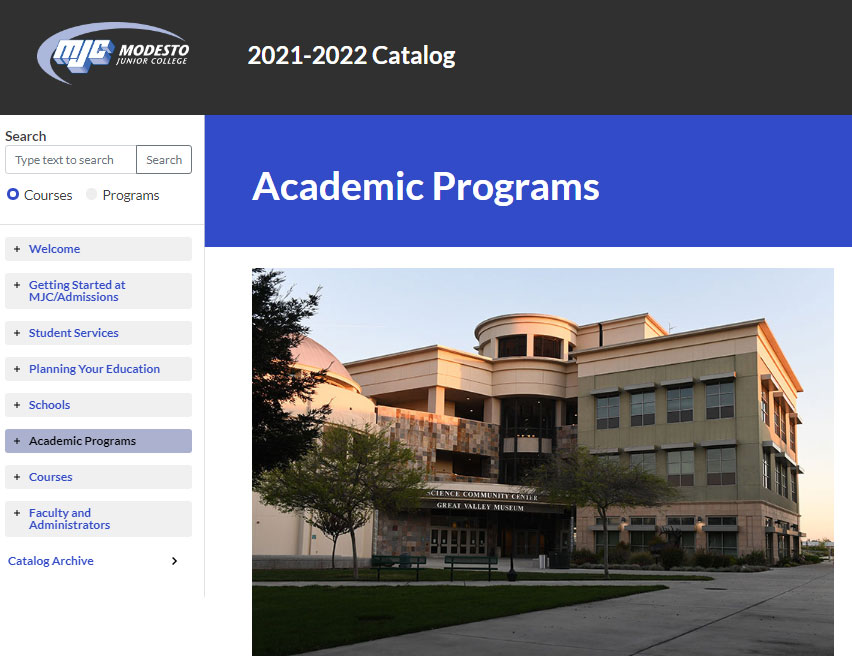 MJC's 2021-2022 Online College Catalog