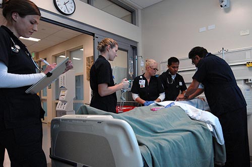  Nursing students in the Simulation Lab as part of their hands on learning laboratory. 
